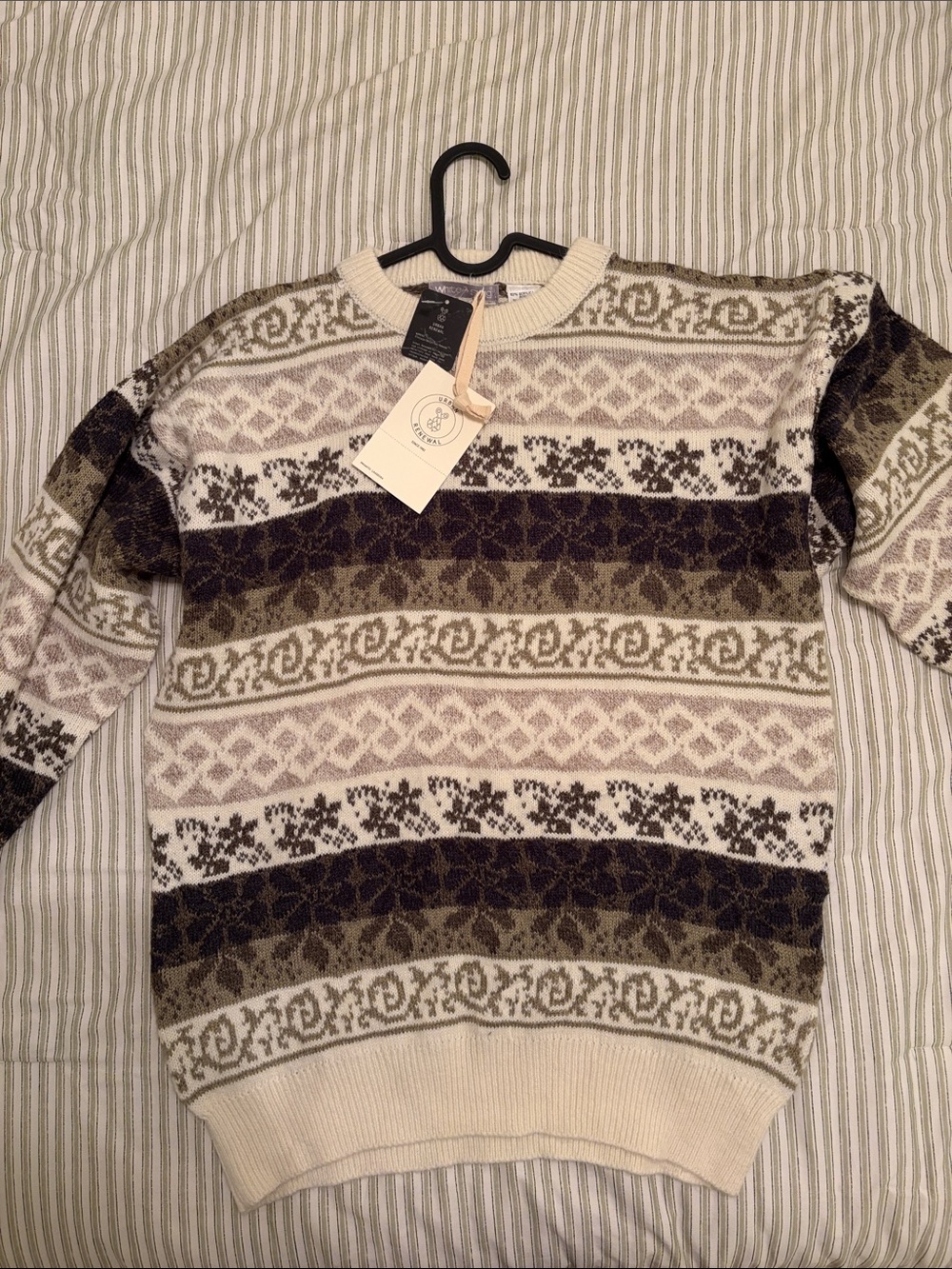 NWT URBAN RENEWAL Crewneck Sweater in Cream, Olive & Brown